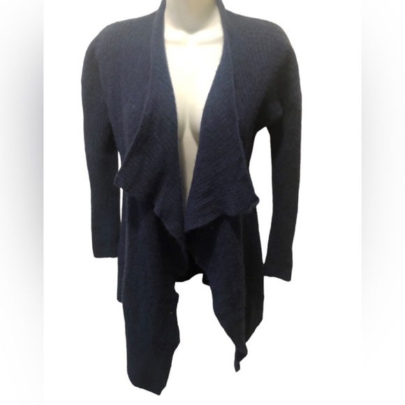 Griffin 100% Cashmere Open Cardigan Sz. M Navy Blue Long Sleeve Cascade Front - Picture 2 of 6